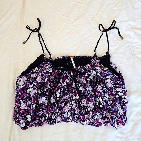 Free People daisy babe halter tank top purple floral crop top xs tie - Picture 2 of 9